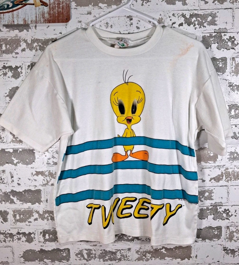 Vintage 80s Tweety Bird B.J. Frog T Shirt Warner Bros Lenticular Moving Eyes USA