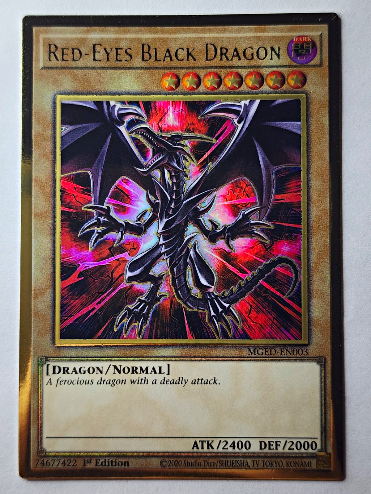 Konami Yu-Gi-Oh Red-Eyes Black Dragon MGED-EN003 Prem Gold Rare Holo 1st Konami Yu-Gi-Oh Red-Eyes Black Dragon MGED-EN003 Prem Gold Rare Holo 1st