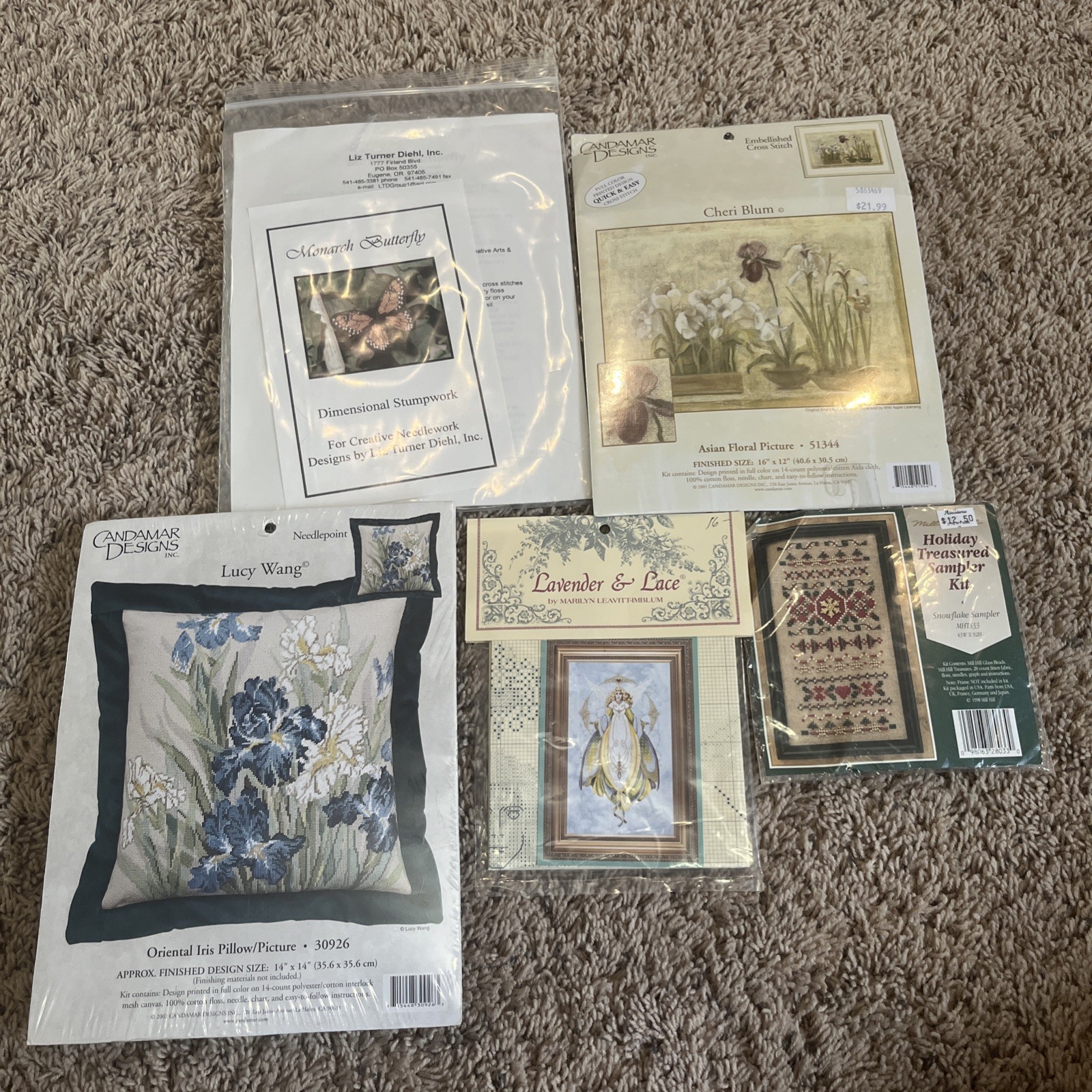 Lot of 5 Sealed Cross Stitch Kits Butterfly Floral Snowflake Candamar NEW Lot of 5 Sealed Cross Stitch Kits Butterfly Floral Snowflake Candamar NEW