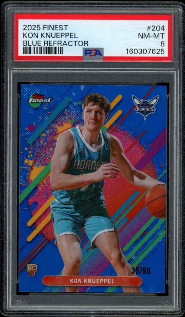 2025-26 Topps Finest - Rare Kon Knueppel #204 Blue Refractor /99 (RC) PSA 8