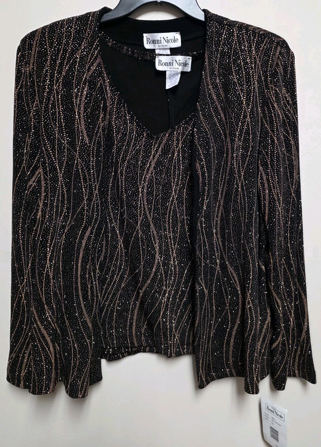 2pc Ronni Nicole By Ouida Blk & Gold Metallic Evening Jacket & Top Large  NWT