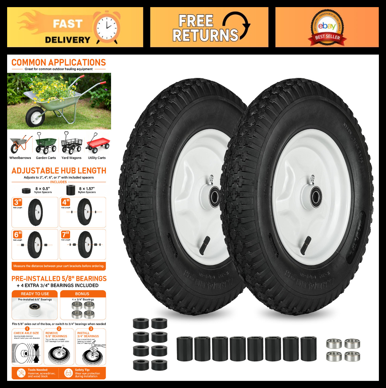 4.80/4.00-8 Pneumatic Tire & Wheel Set, 16\ 4.80/4.00-8 Pneumatic Tire & Wheel Set, 16\
