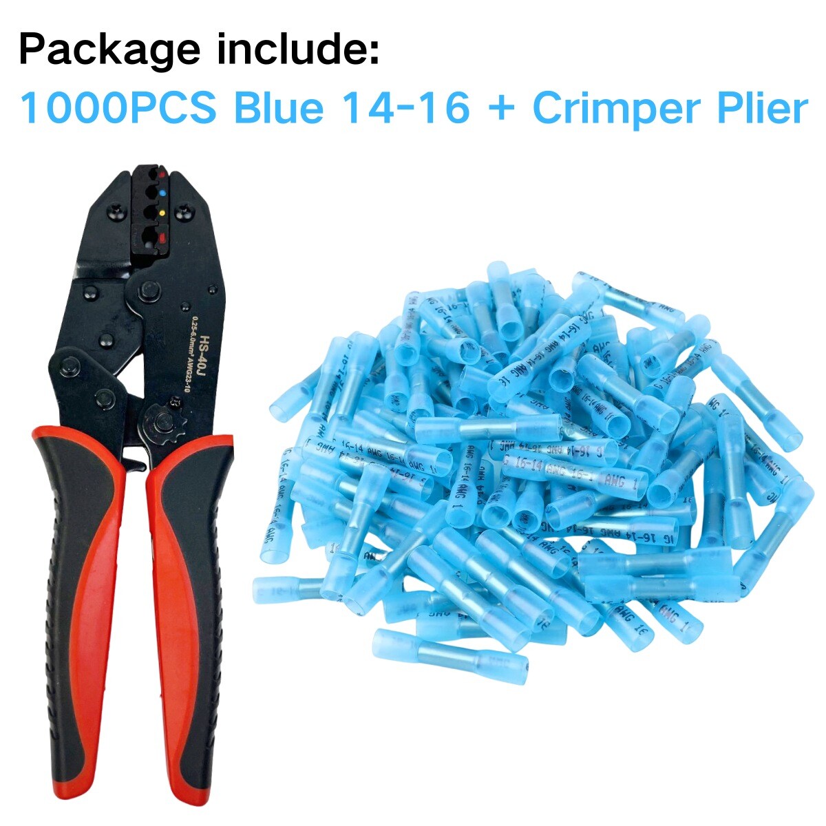 1000Pcs Heat Shrink Butt Wire Connectors Waterproof Seal Terminals Blue 14-16AWG