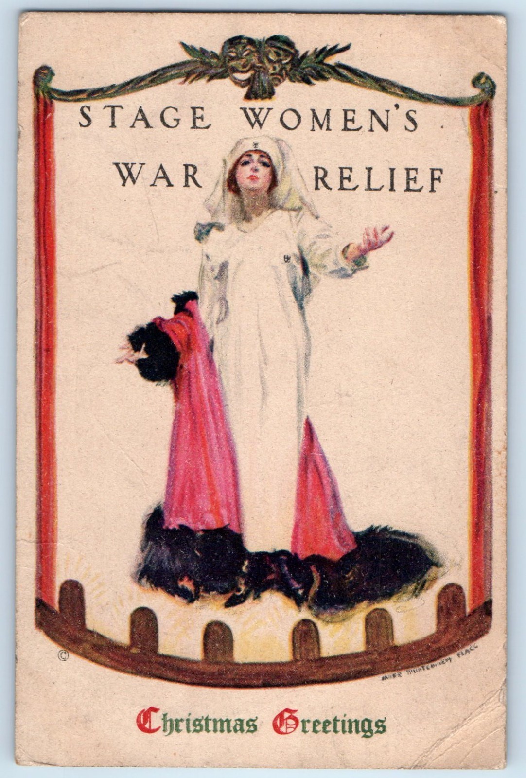 c1910's Christmas Greetings Stage Women's War Relief Nurse Original WWI Postcard c1910's Christmas Greetings Stage Women's War Relief Nurse Original WWI Postcard