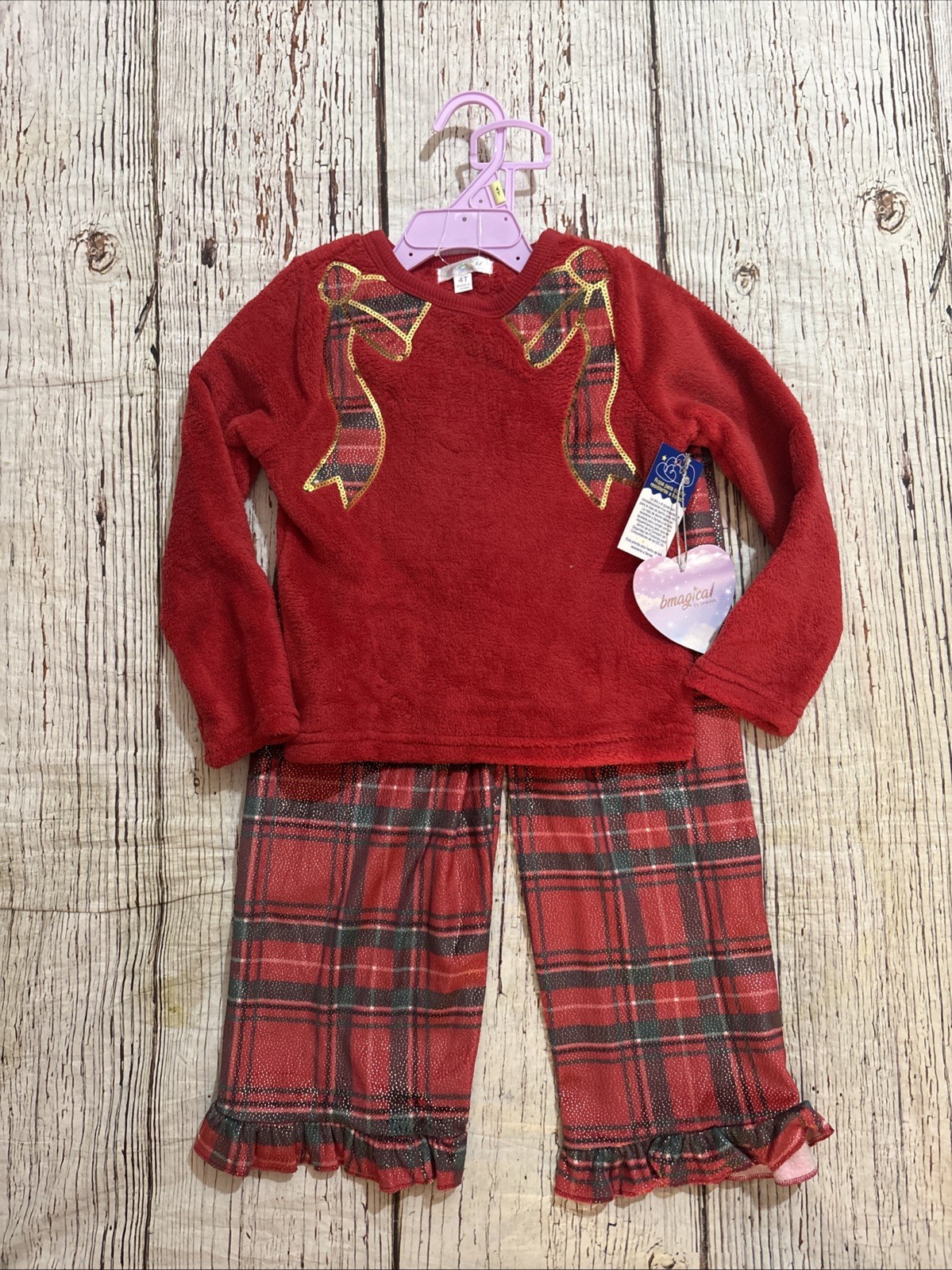 BMagical By Btween Holiday Pajamas Set Sequin Plaid Pants Sz 4T NEW BMagical By Btween Holiday Pajamas Set Sequin Plaid Pants Sz 4T NEW
