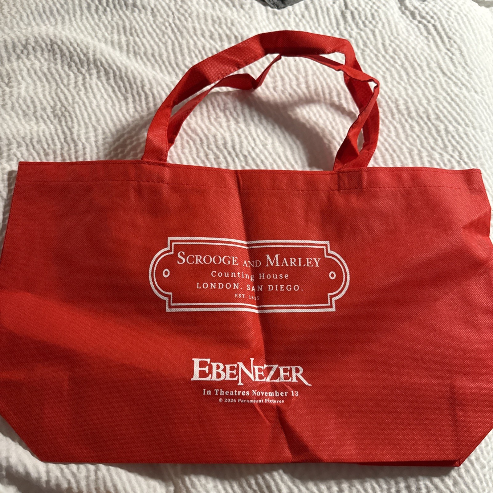 “Ebenezer” 2026 San Diego Comic-Con Promo Reusable Red Fabric Bag Johnny Depp “Ebenezer” 2026 San Diego Comic-Con Promo Reusable Red Fabric Bag Johnny Depp