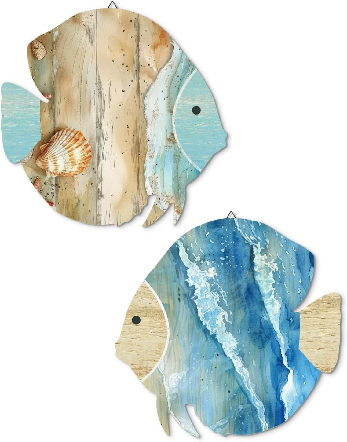 Putuo Decor Wood Fish Wall Decor 2Pcs Rustic Beach House Wall Decor Coastal Lake