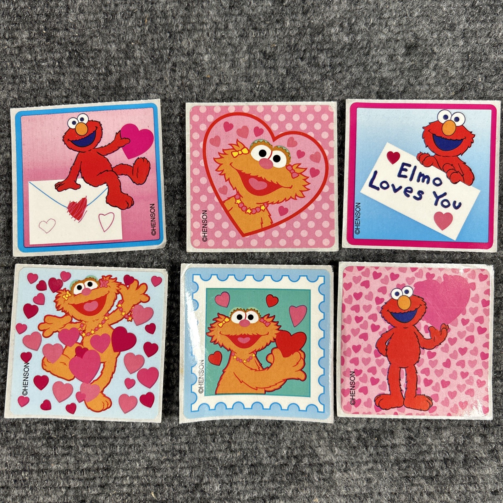 VTG Lot of 6 Smile Makers Sesame Street Stickers Henson Elmo & Zoe Love Hearts VTG Lot of 6 Smile Makers Sesame Street Stickers Henson Elmo & Zoe Love Hearts