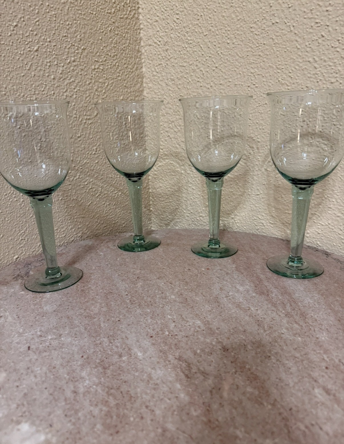 Vtg Seaglass Green Water Goblet 16 oz Very Large Wine Glass Handblown Set of 4
