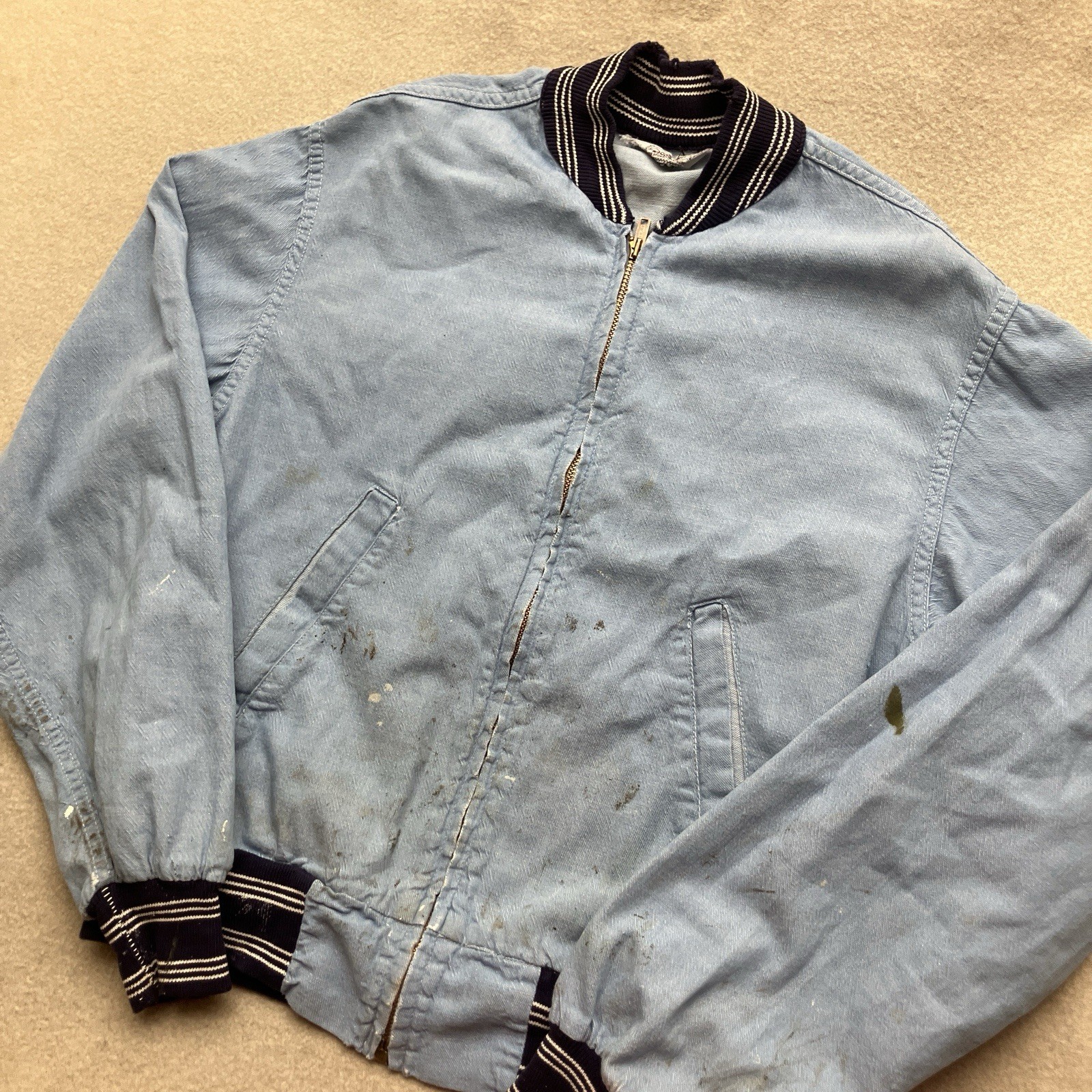 Vintage 50s Windward Montgomery Ward Chambray Bomber Zip Jacket Small Distressed