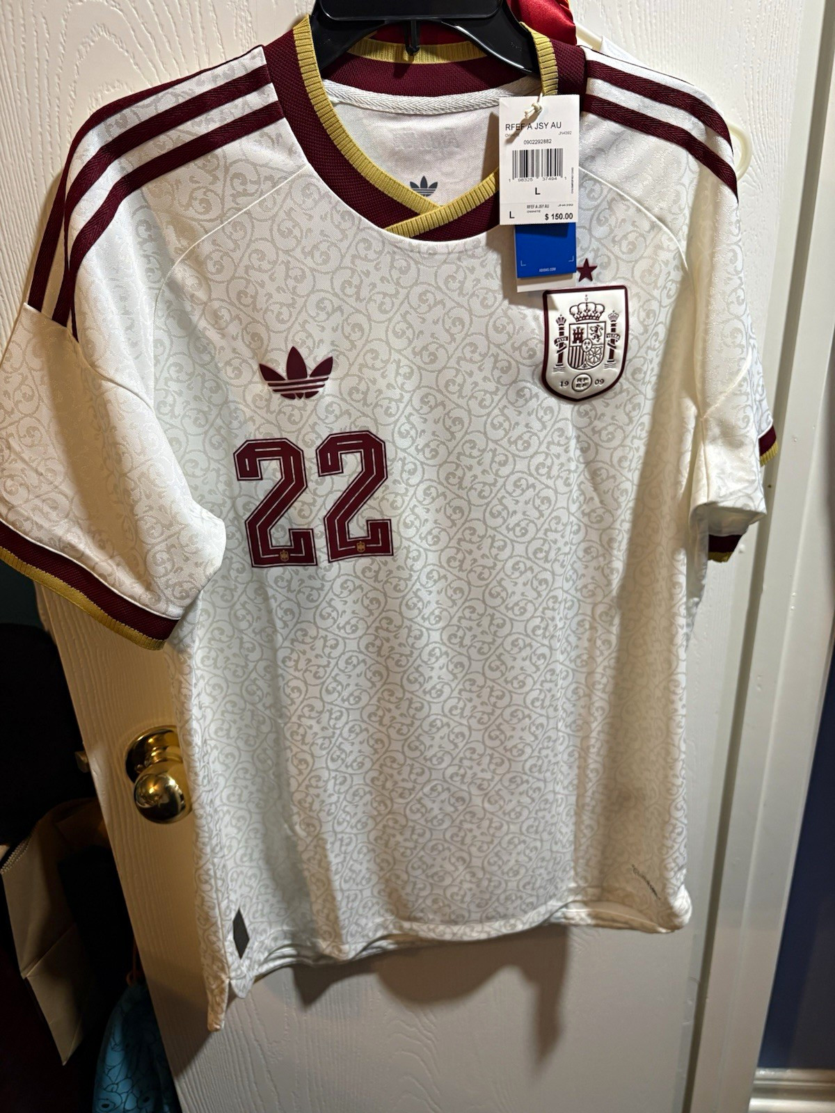 adidas authentic Spain Cubarsí #22 Soccer Jersey Men’s Size L White Maroon Gold