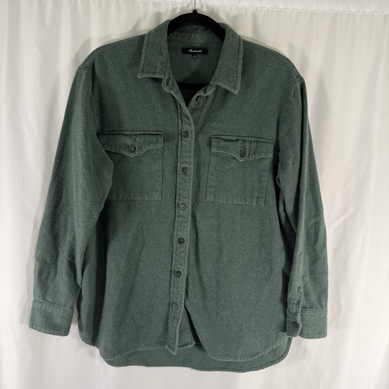 Madewell Flannel Shirt Women\'s Medium Green Button Up Collared 100% Cotton