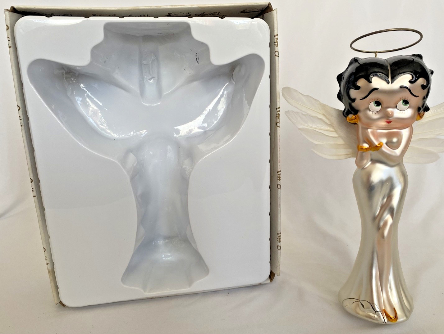 Vintage 1998 Betty Boop Satin Glass Angel Christmas Tree Topper w/Box