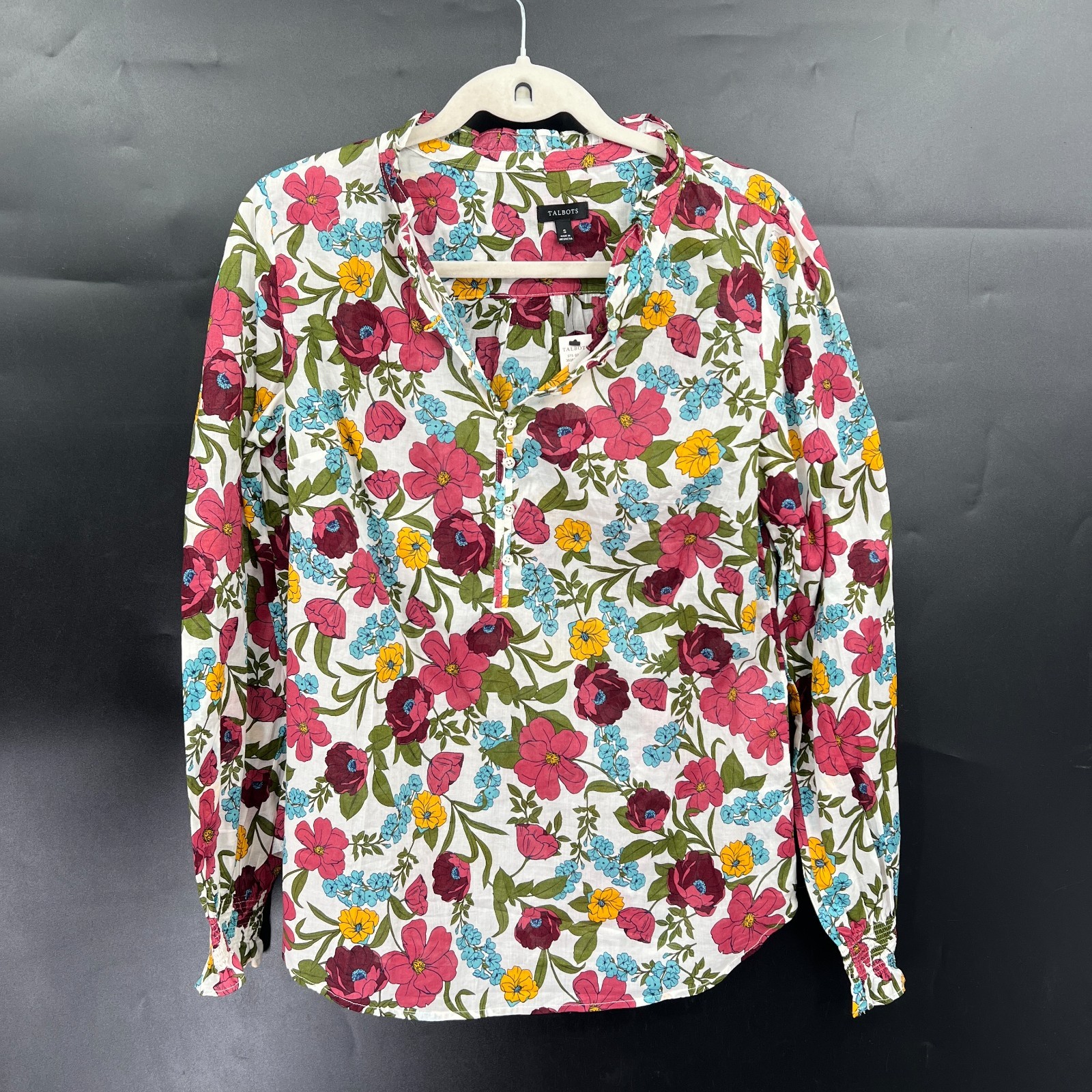 NEW Talbots ruffle neck popover glass floral top bright botanical blouse S NEW Talbots ruffle neck popover glass floral top bright botanical blouse S