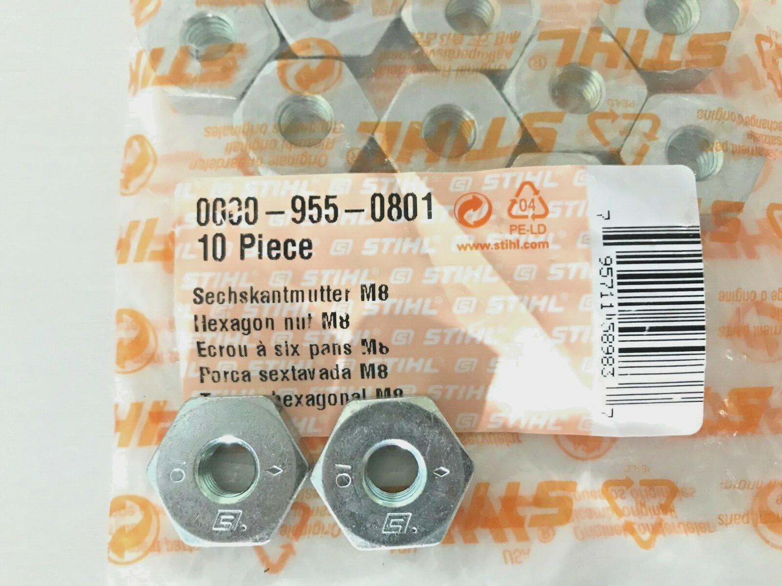 NEW Genuine STIHL Bar Nut M8 2-Pack 0000-955-0801 OEM-Chainsaws NEW Genuine STIHL Bar Nut M8 2-Pack 0000-955-0801 OEM-Chainsaws