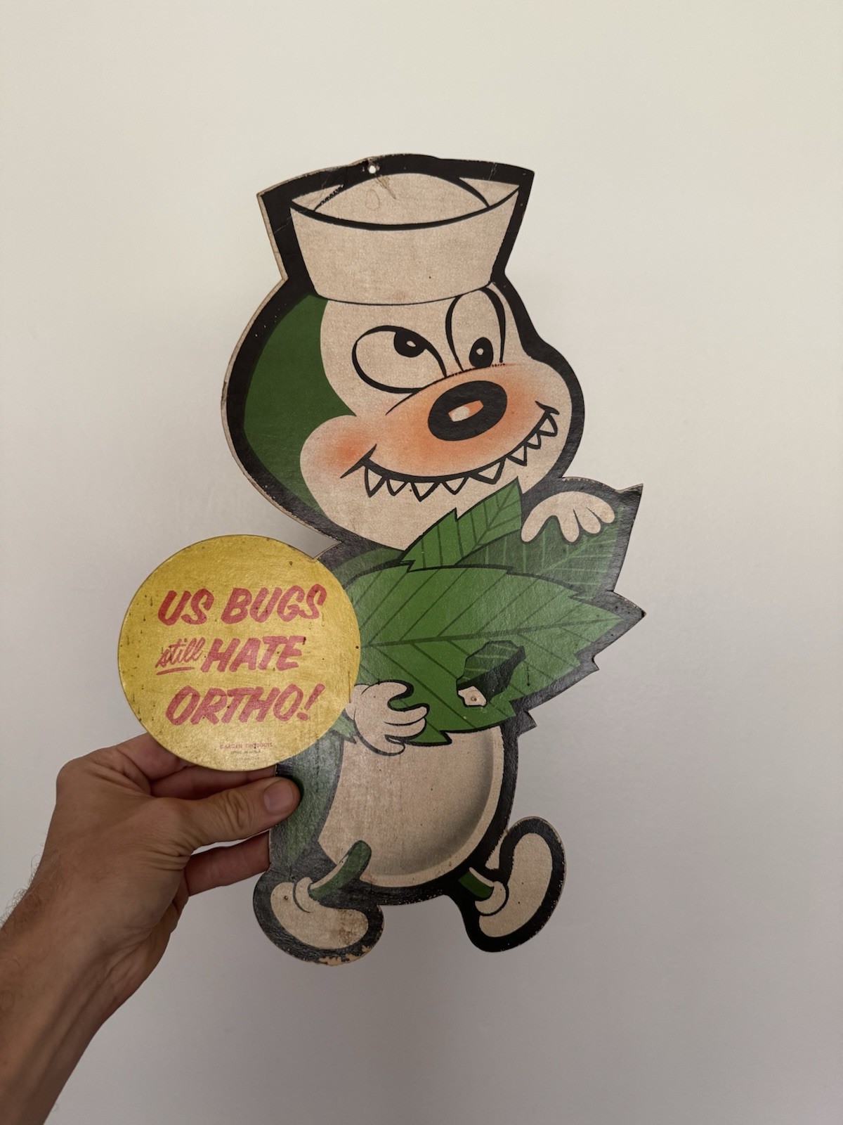 Vintage Ortho US Bugs Hate Ortho Double Sided Advertising Die Cut Garden Sign A