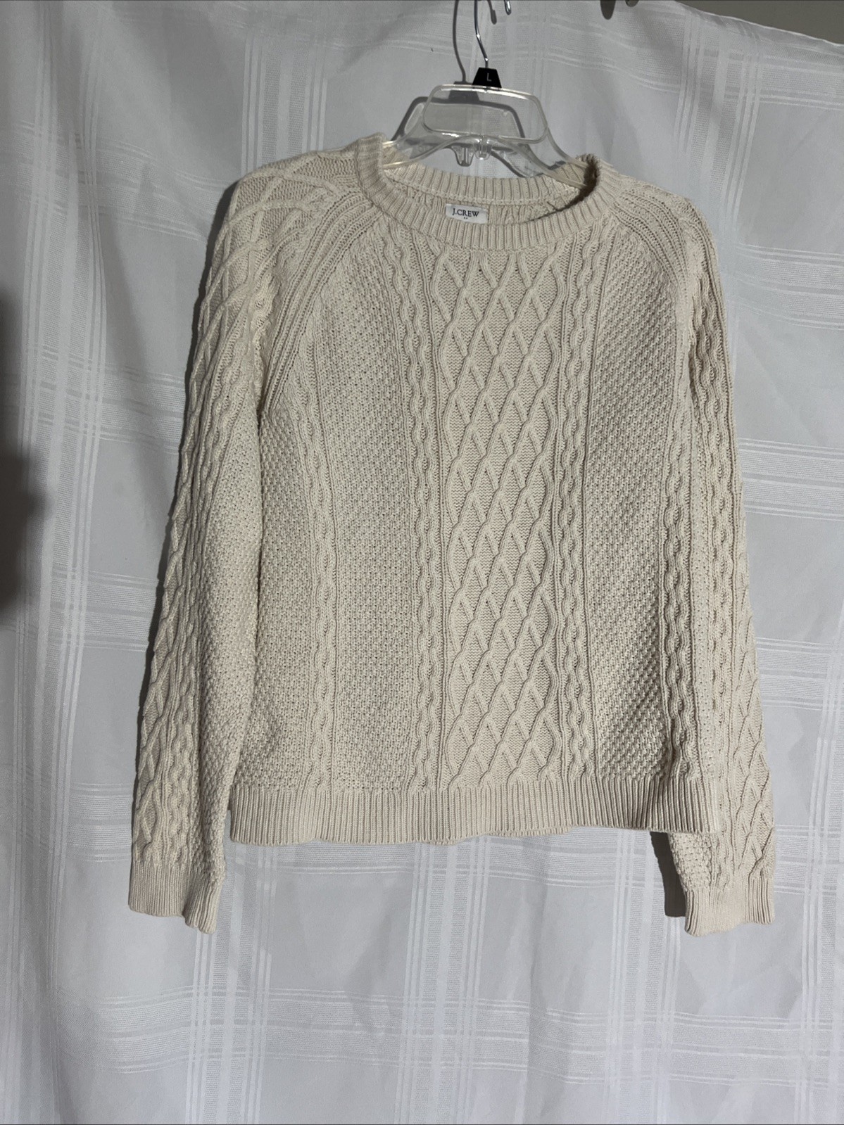 J.Crew Factory Cable Knit Sweater Large Ivory Cream 100% Cotton Crewneck NWT J.Crew Factory Cable Knit Sweater Large Ivory Cream 100% Cotton Crewneck NWT