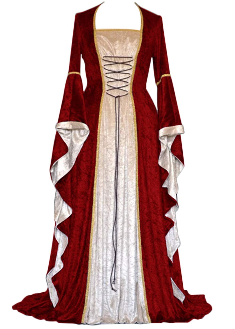 YEAXLUD Womens Renaissance Medieval Costume Dress Lace up Irish Over Long Dresse
