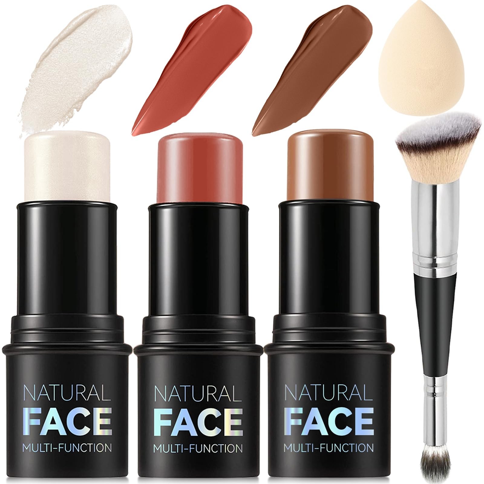 3Pcs Cream Contour Stick Makeup Kit, Shades with Highlighter, FAIR(7+9+11)