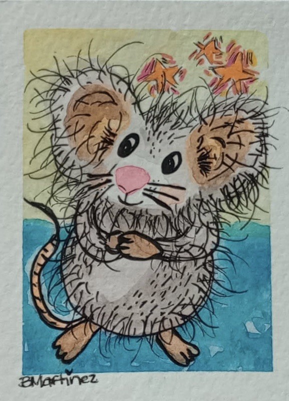 aceo original painting Mouse With Stars “Thinking Stars”