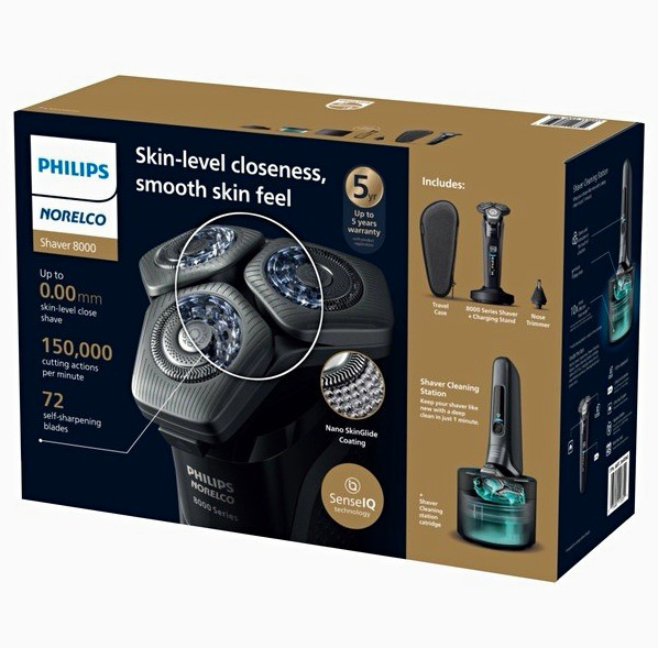 Philips Norelco Shaver 8000 Black 3-Head Rotary Shaver Kit SenseIQ