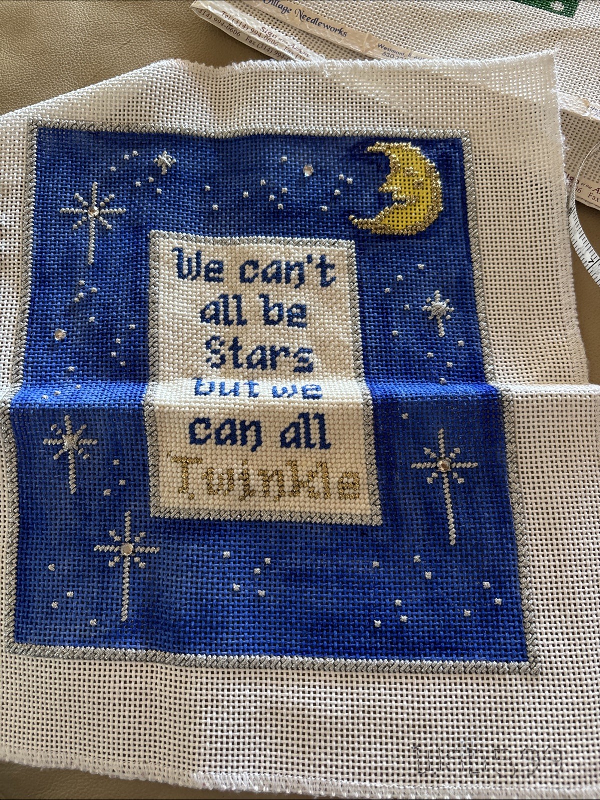 Needlepoint 13ct Mopsey Designs Stars …Twinkle… Partial Nice Work Approx 8 X 9” Needlepoint 13ct Mopsey Designs Stars …Twinkle… Partial Nice Work Approx 8 X 9”