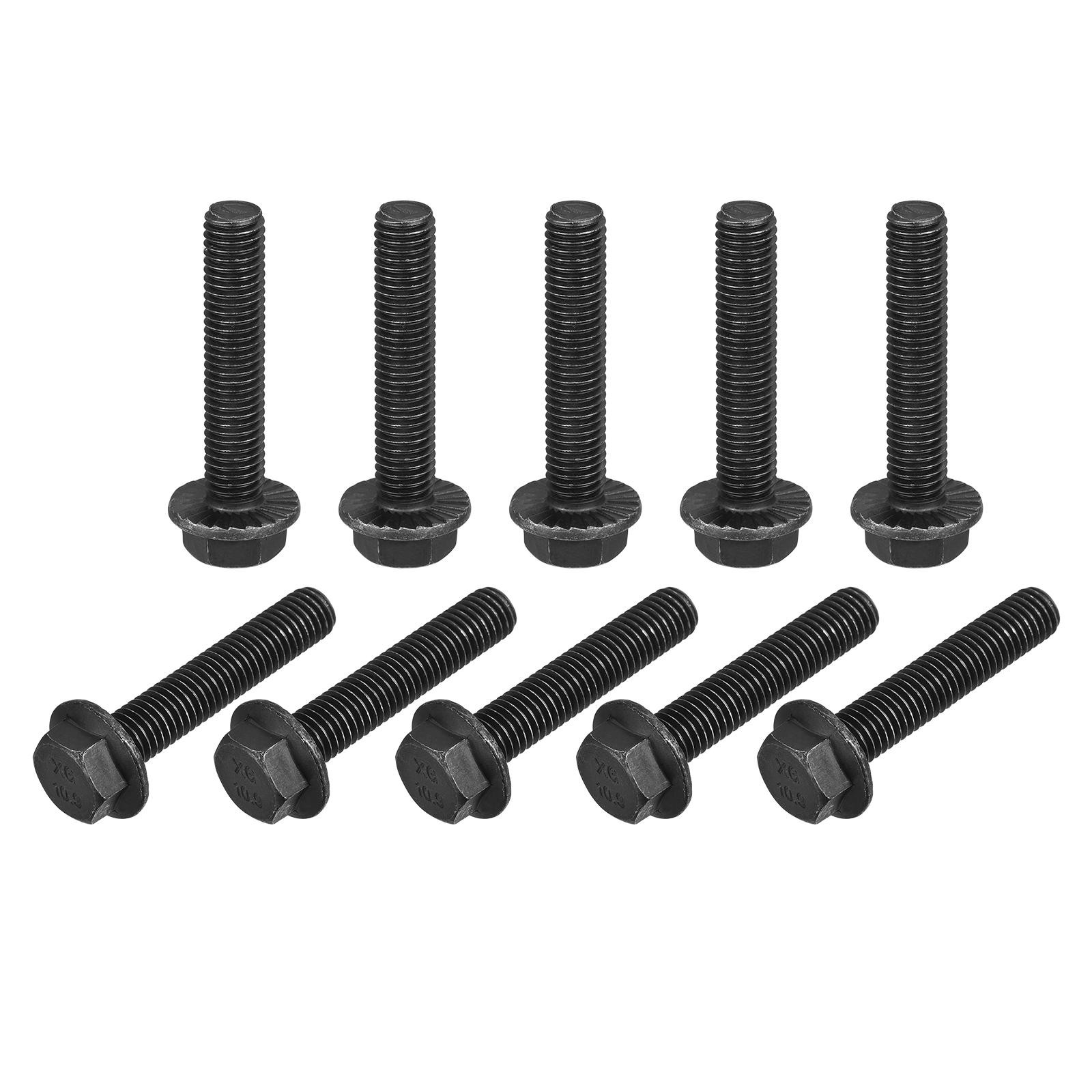 M10-1.5x50mm Hex Serrated Flange Bolts 10.9 Grade Carbon Steel Screws 10pcs