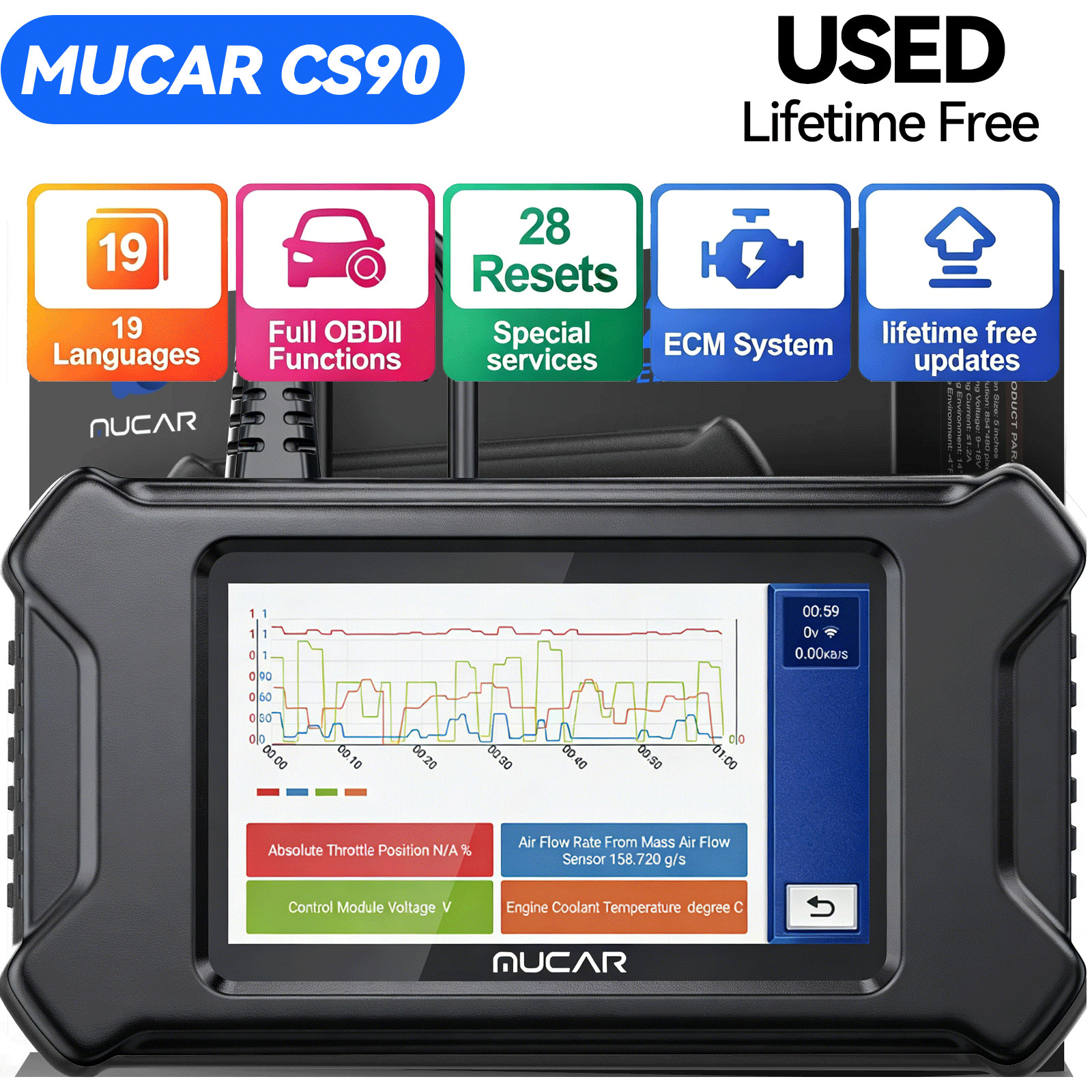 USED MUCAR CS90 Full OBD2 Scanner Engine System Diagnostic Tool  Lifetime Free