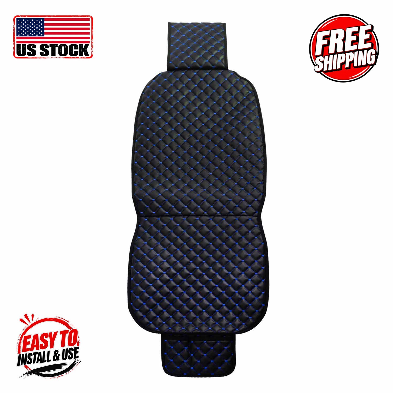 Fits Nissan Leather Seat Cover (1 Seat-Black Leather-Blue Stitch)