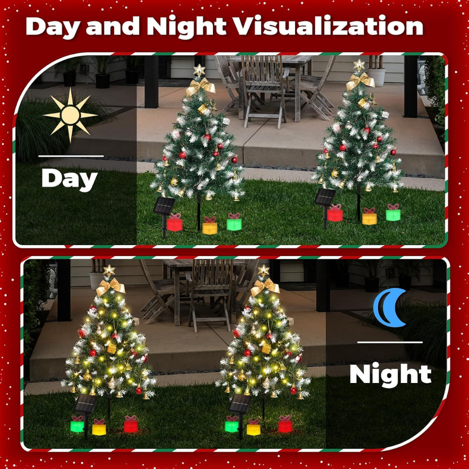 2 Pack Solar Christmas Tree Lights Outdoor Waterproof LED Garden Pathway Decor 2 Pack Solar Christmas Tree Lights Outdoor Waterproof LED Garden Pathway Decor