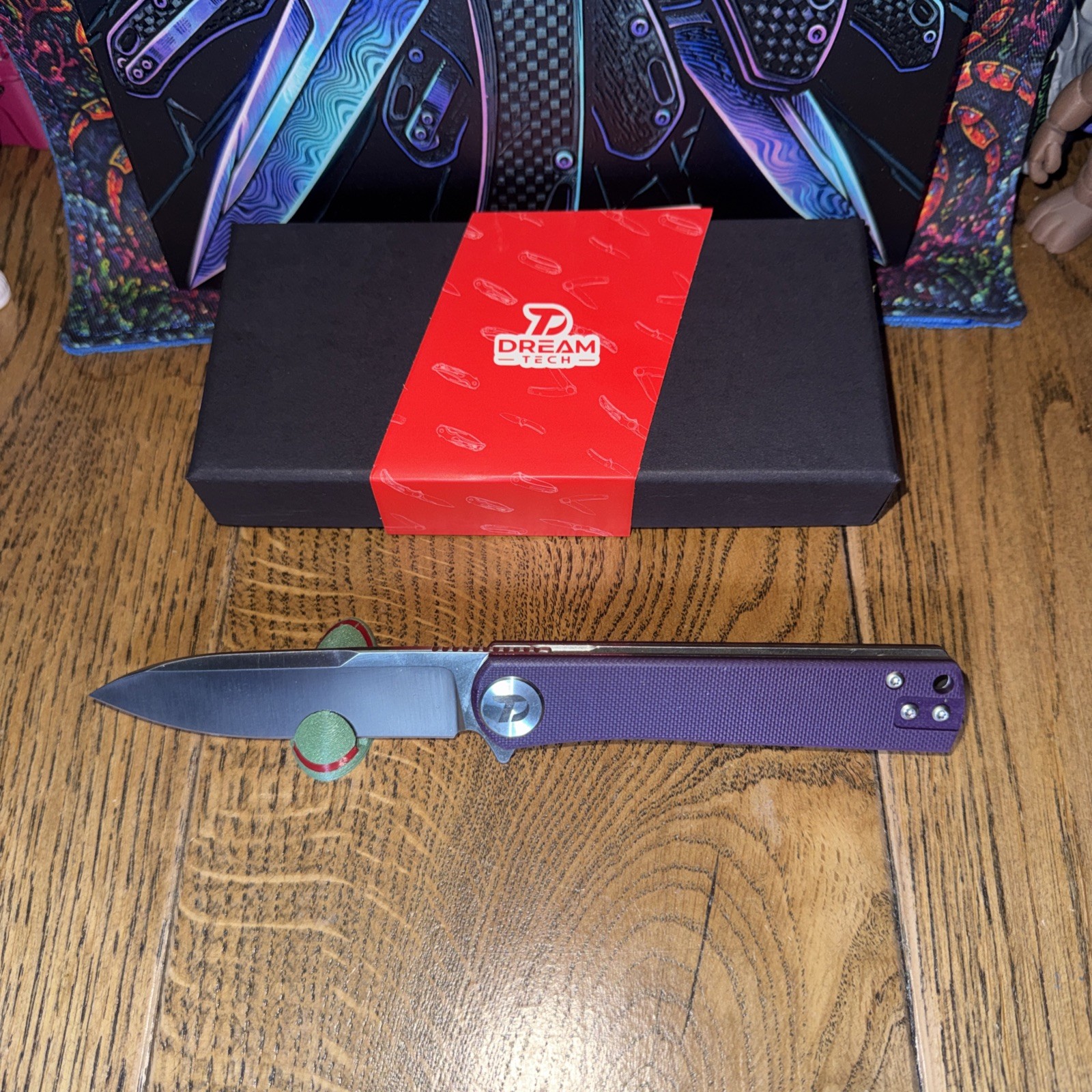 Dream Tech D3896GP Purple G10 Handle D2 Blade. Front Flip Back Flip Liner Lock. Dream Tech D3896GP Purple G10 Handle D2 Blade. Front Flip Back Flip Liner Lock.