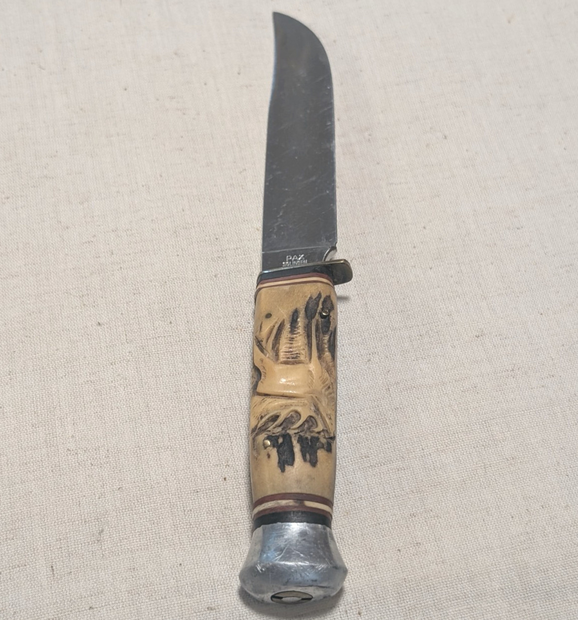 Excellent Vintage PAX Rostfrei Solingen Stag Horn Carbon Steel Carved 8 1/2” Excellent Vintage PAX Rostfrei Solingen Stag Horn Carbon Steel Carved 8 1/2”