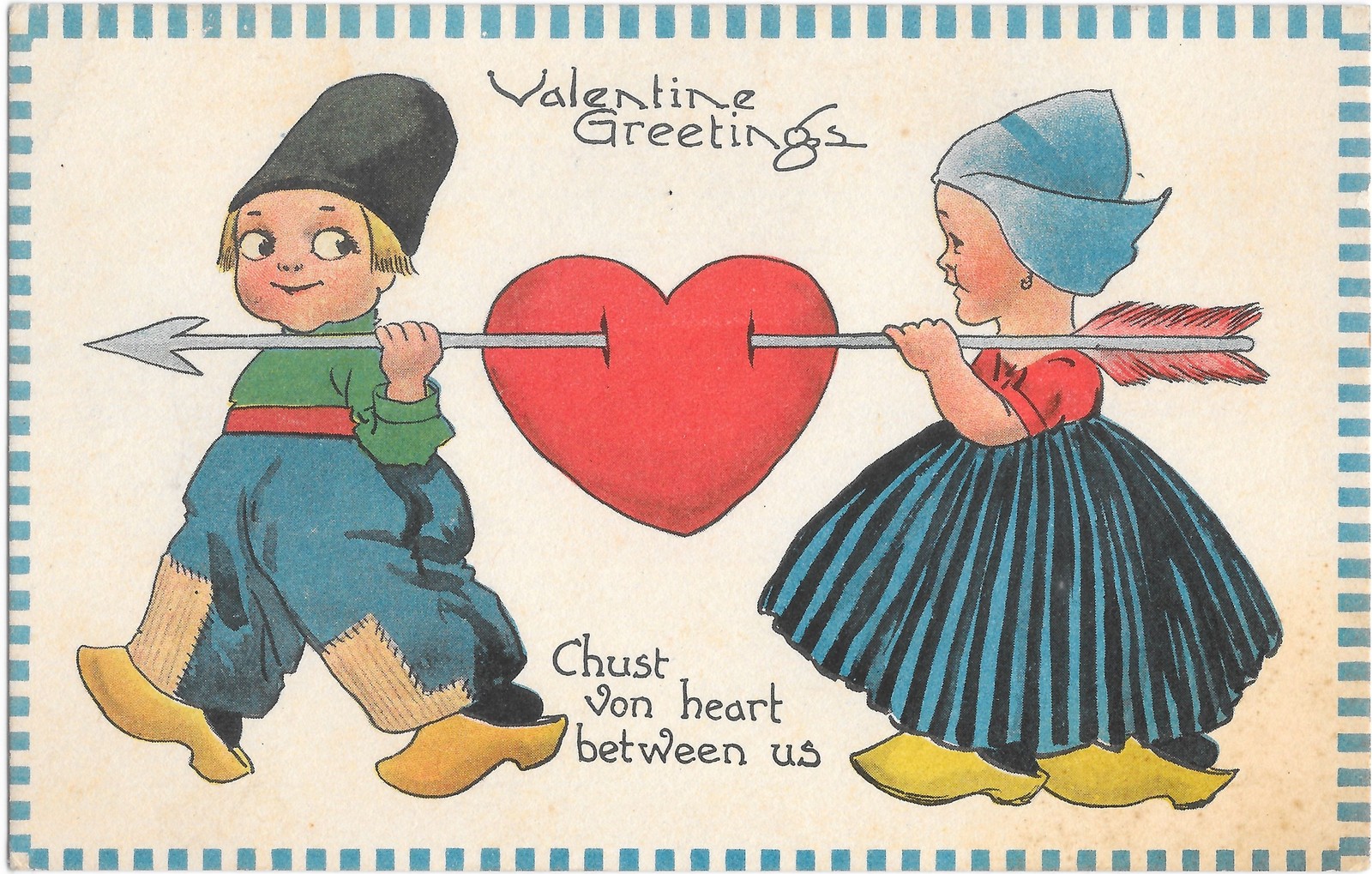 Dutch Children Valentine Greetings Arrow Through Heart Postcard c1910
