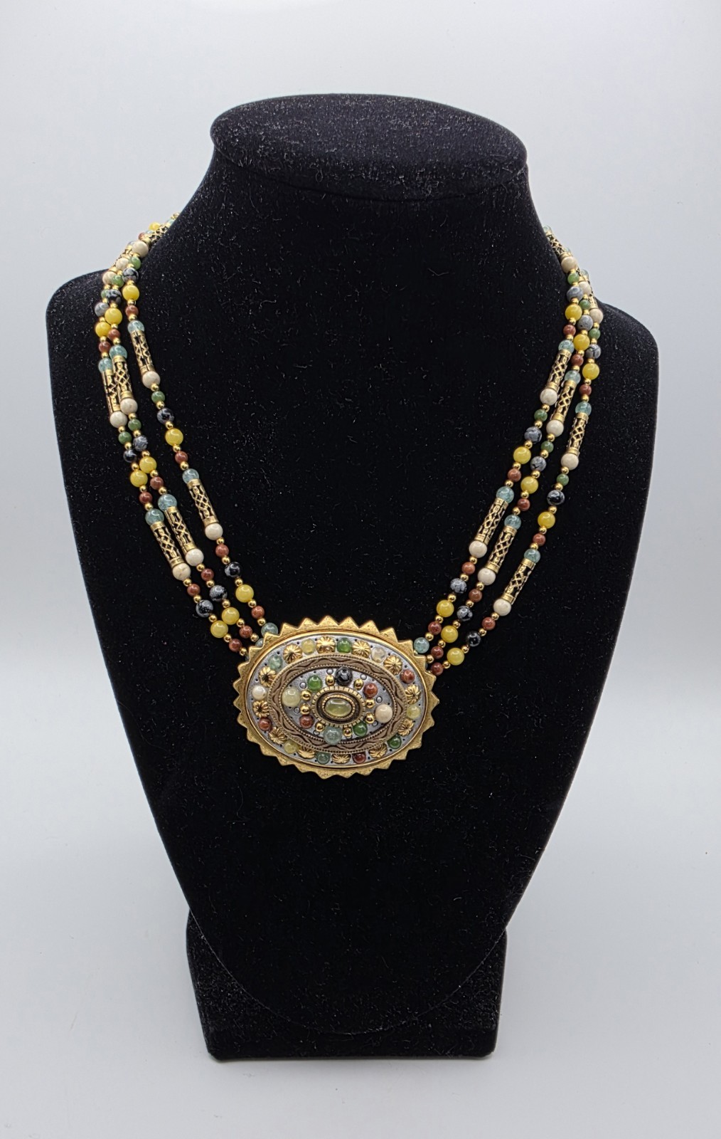 Michael Golan Oval Multicolored Stones Necklace Choker RARE 17\ Michael Golan Oval Multicolored Stones Necklace Choker RARE 17\