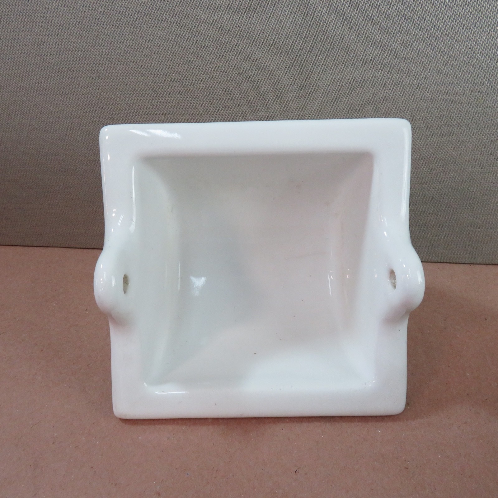 NOS Vtg XL 7x7 Recessed White Ceramic Toilet Paper Holder Tile-In New Old Stock