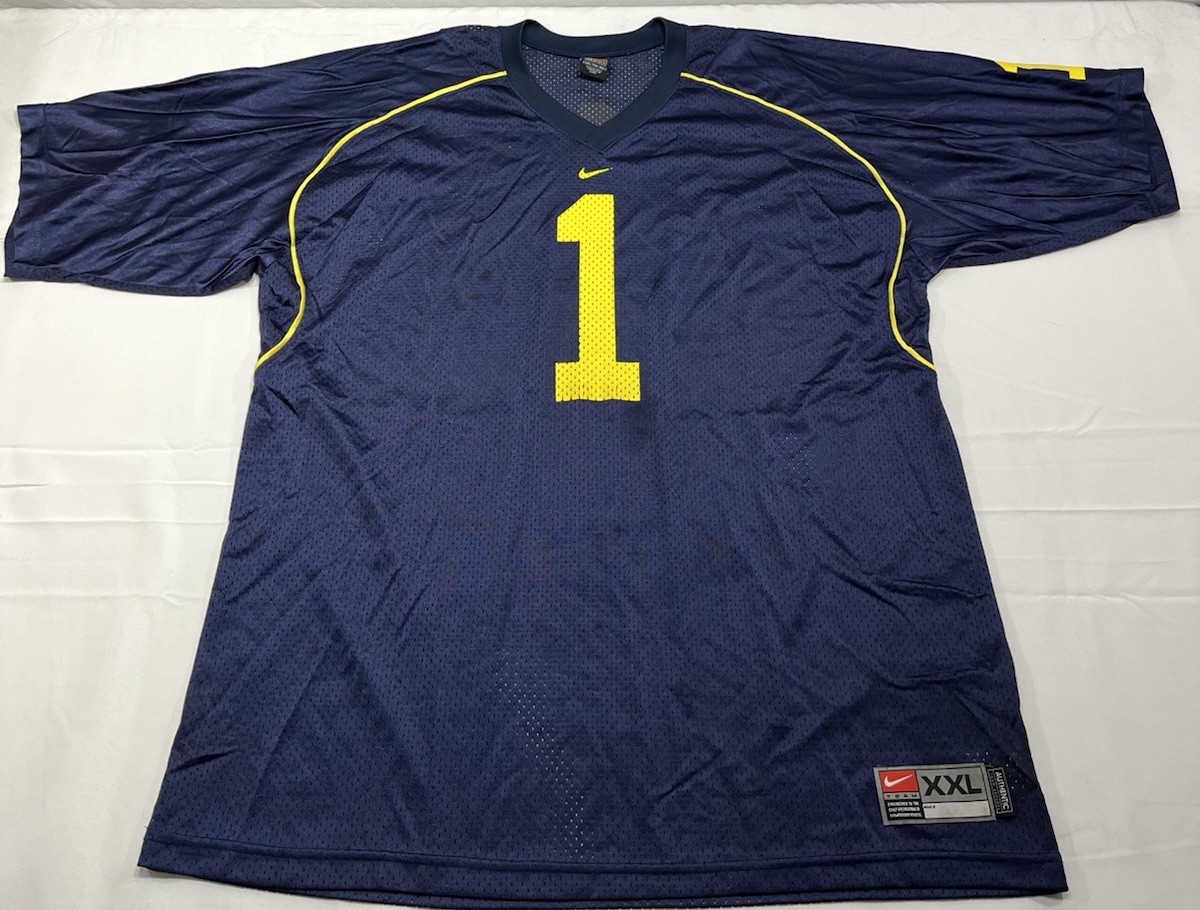 VTG Michigan Wolverines Blue w/ Maize Nike NCAA Football 90s Jersey Men XXL #1