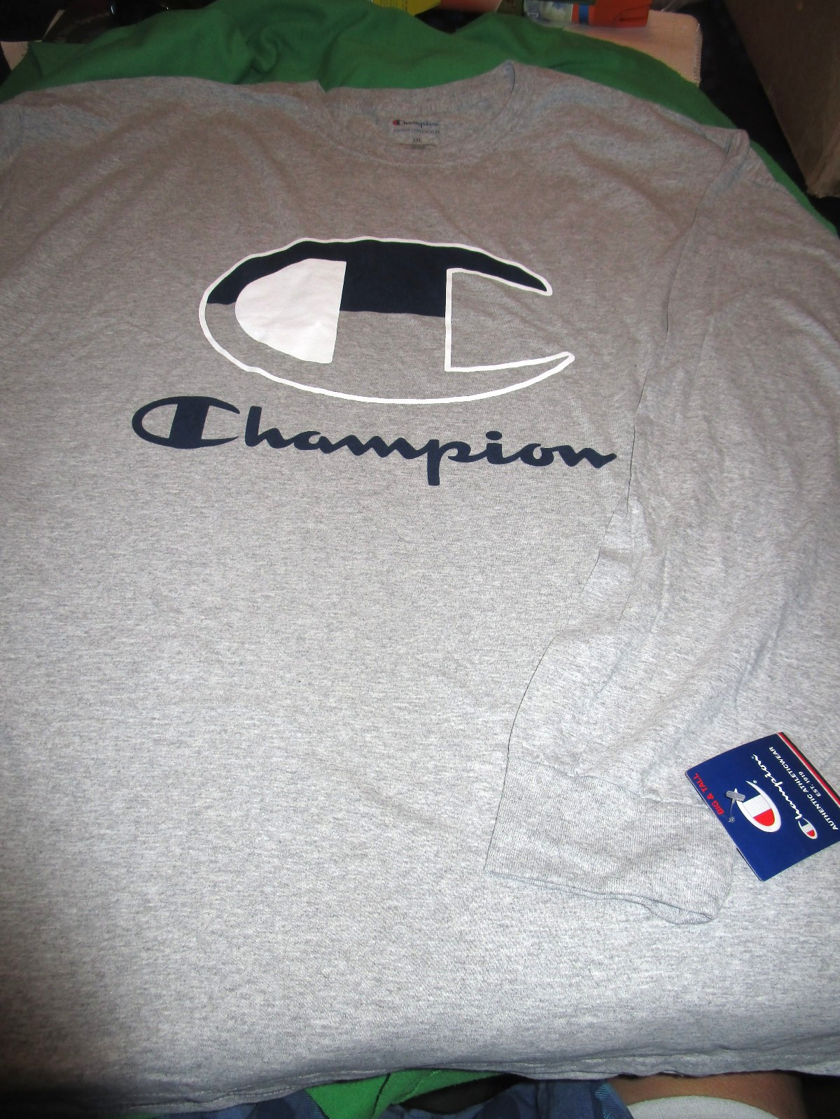 NWT CHAMPION MENS LONG SLEEVE LOGO T SHIRT GRAY 4XL