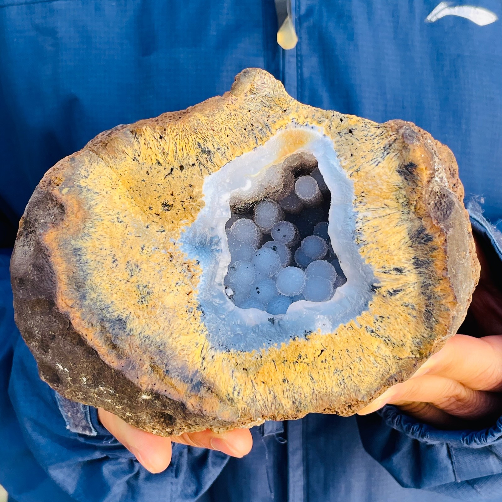 3.97lb Rare Natural Blue Tubular Agate Geode Crystal Mineral Rough Specimen