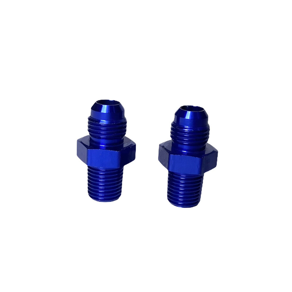 2 Pcs AN6 6AN Straight Male Flare to 1/4” NPT Fitting Adapter Blue Aluminum