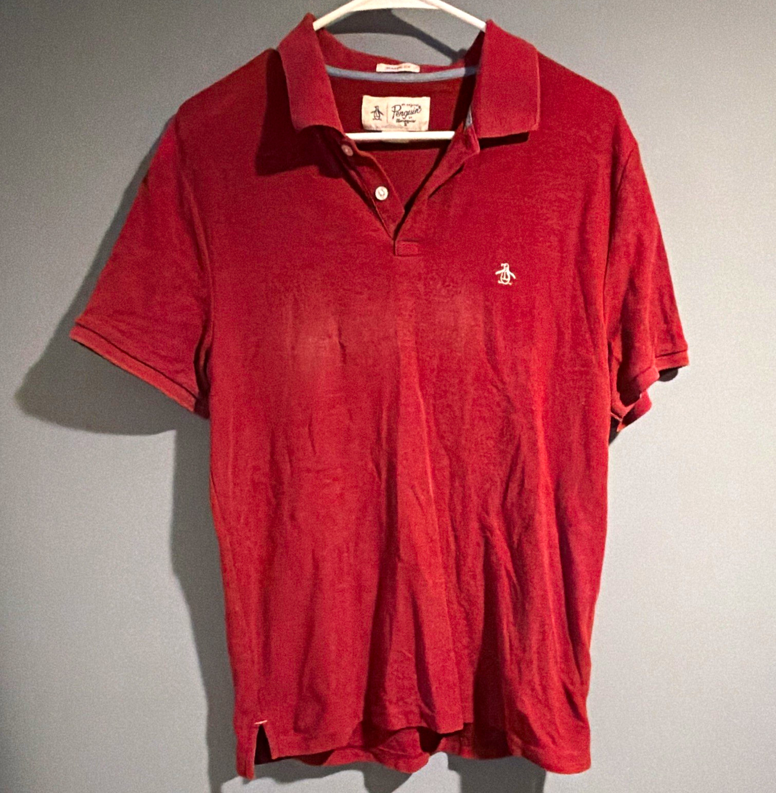 Original Penguin Men’s Red Solid Polo Short Sleeve Spread Collar Button Logo M Original Penguin Men’s Red Solid Polo Short Sleeve Spread Collar Button Logo M