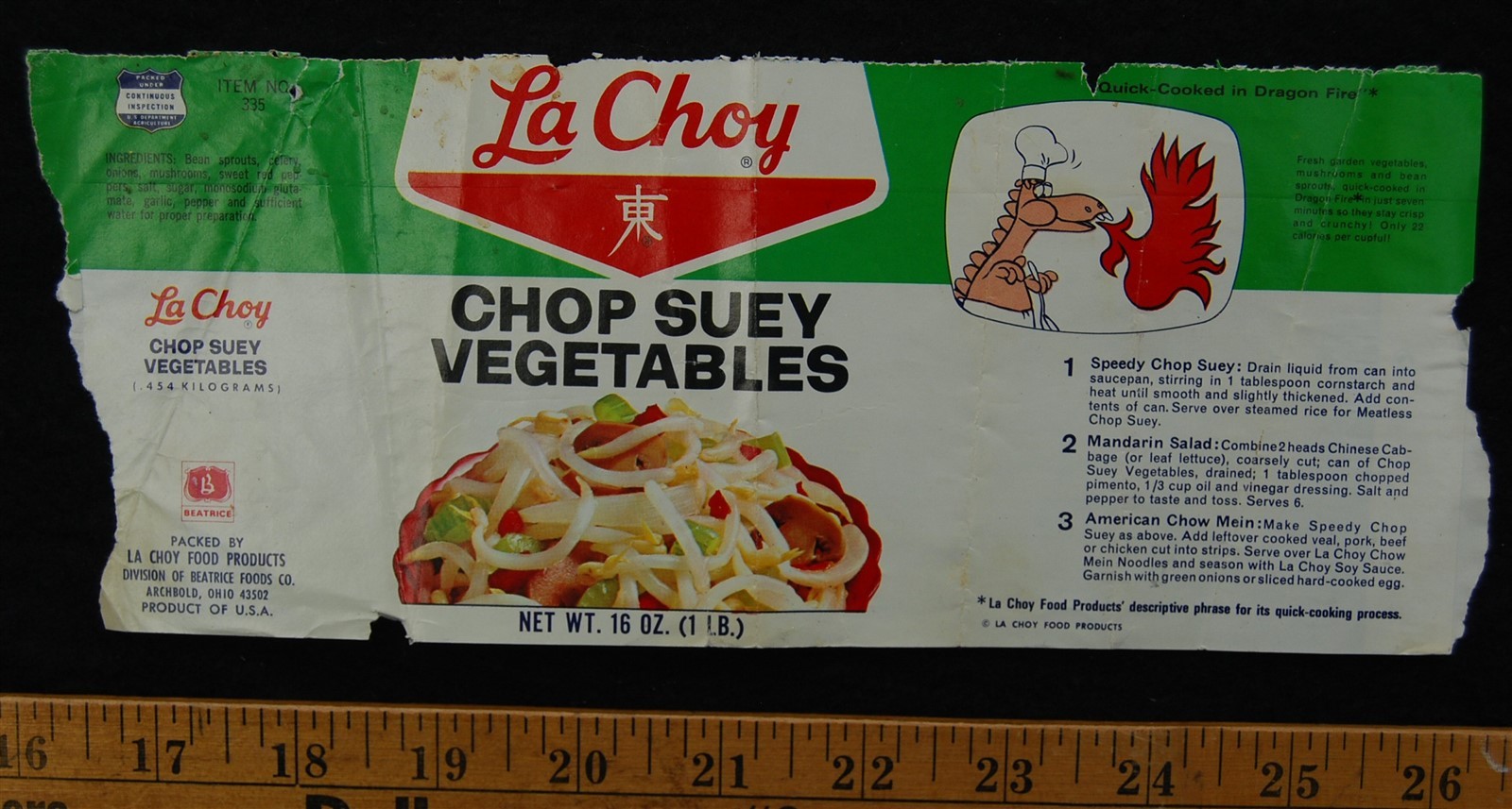 [ 1960s - 1970s La Choy Can Label: Delbert Dragon - Jim Henson Vintage Muppets ]