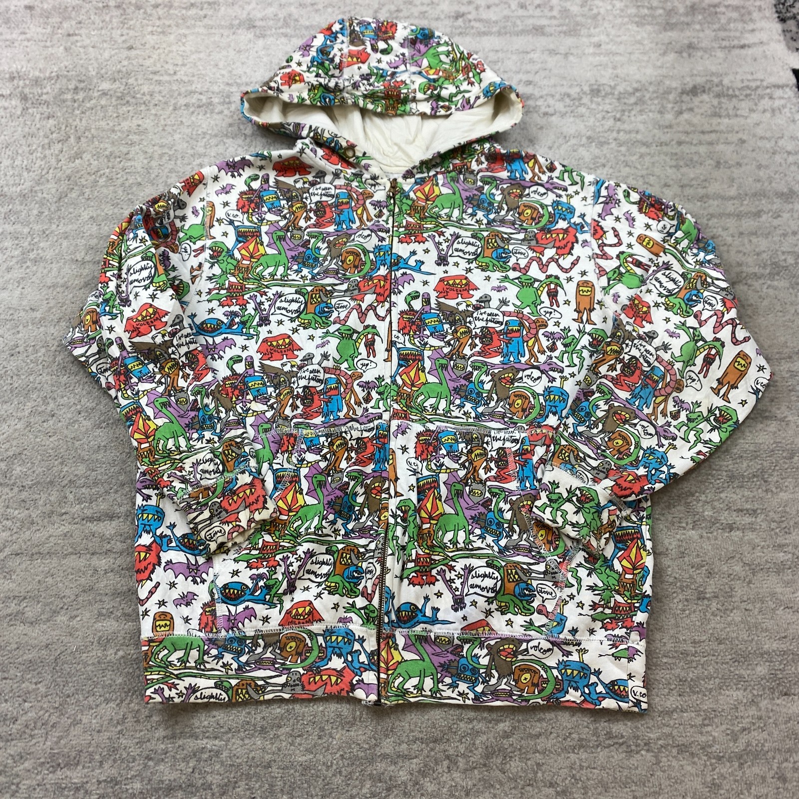 VTG Volcom Lil Monsters Ryan Sheckler Zip Hoodie Small White Print Y2K Alt Skate