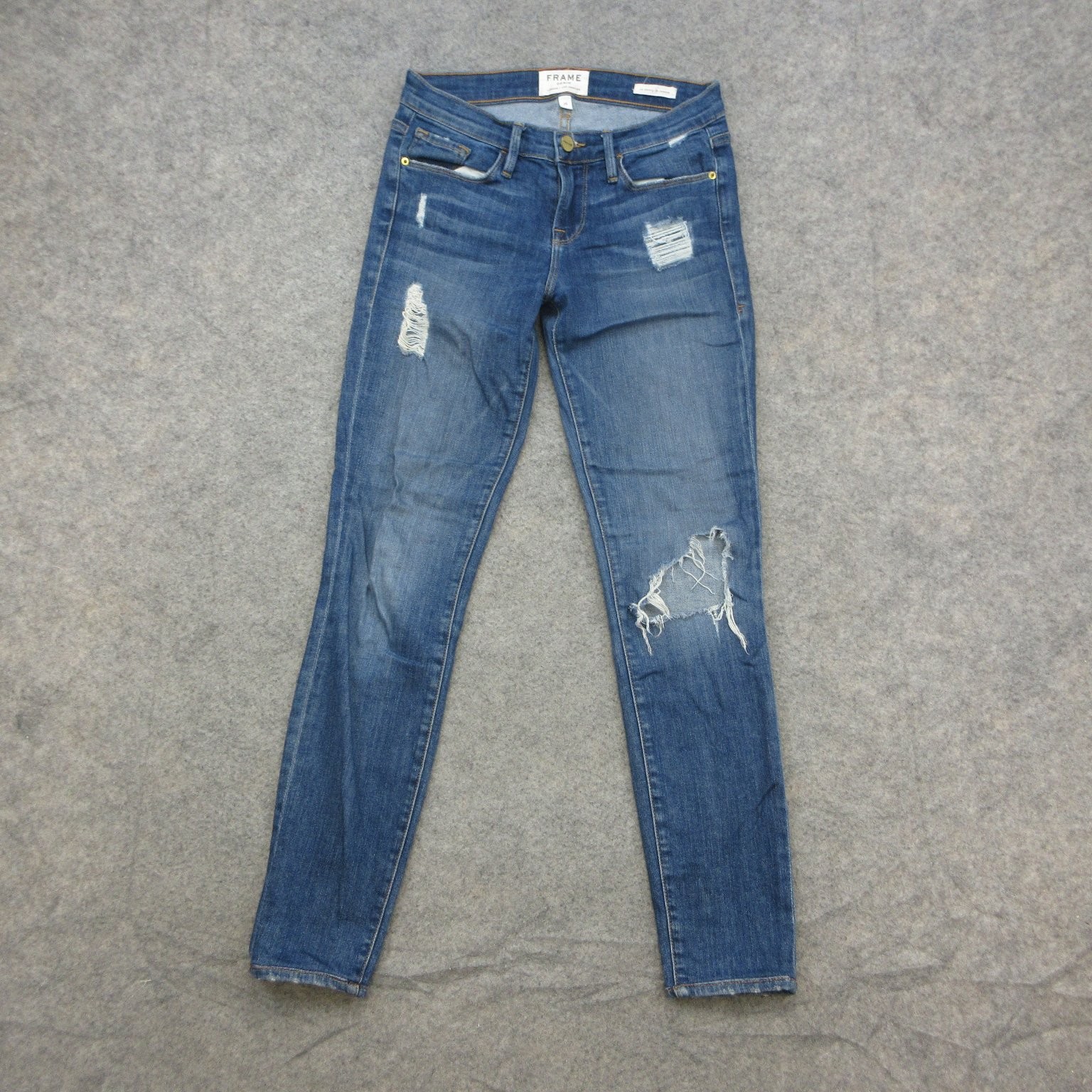 FRAME Le Skinny de Jeanne Women\'s Jeans Size 26 Blue Distressed Stretch Denim FRAME Le Skinny de Jeanne Women\'s Jeans Size 26 Blue Distressed Stretch Denim