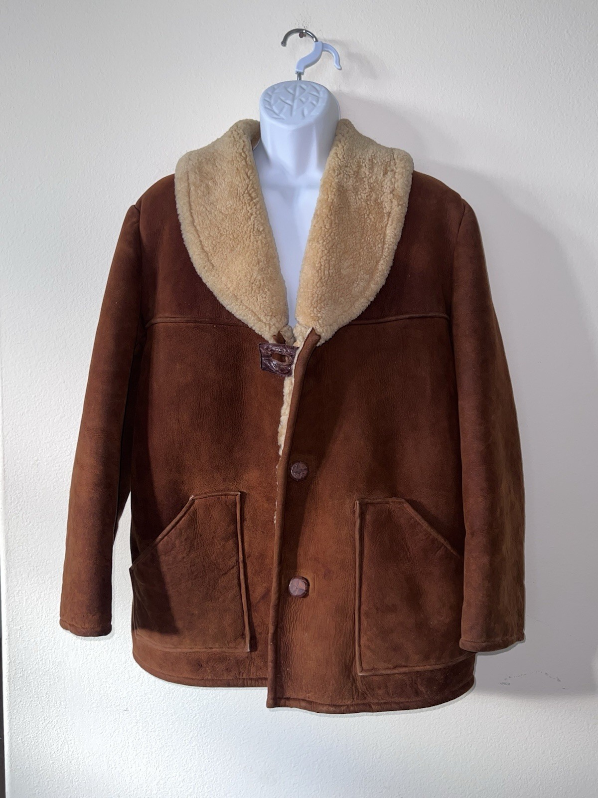 Auth. Vtg 70s Shearling Suede Rancher Coat Marlboro Man
