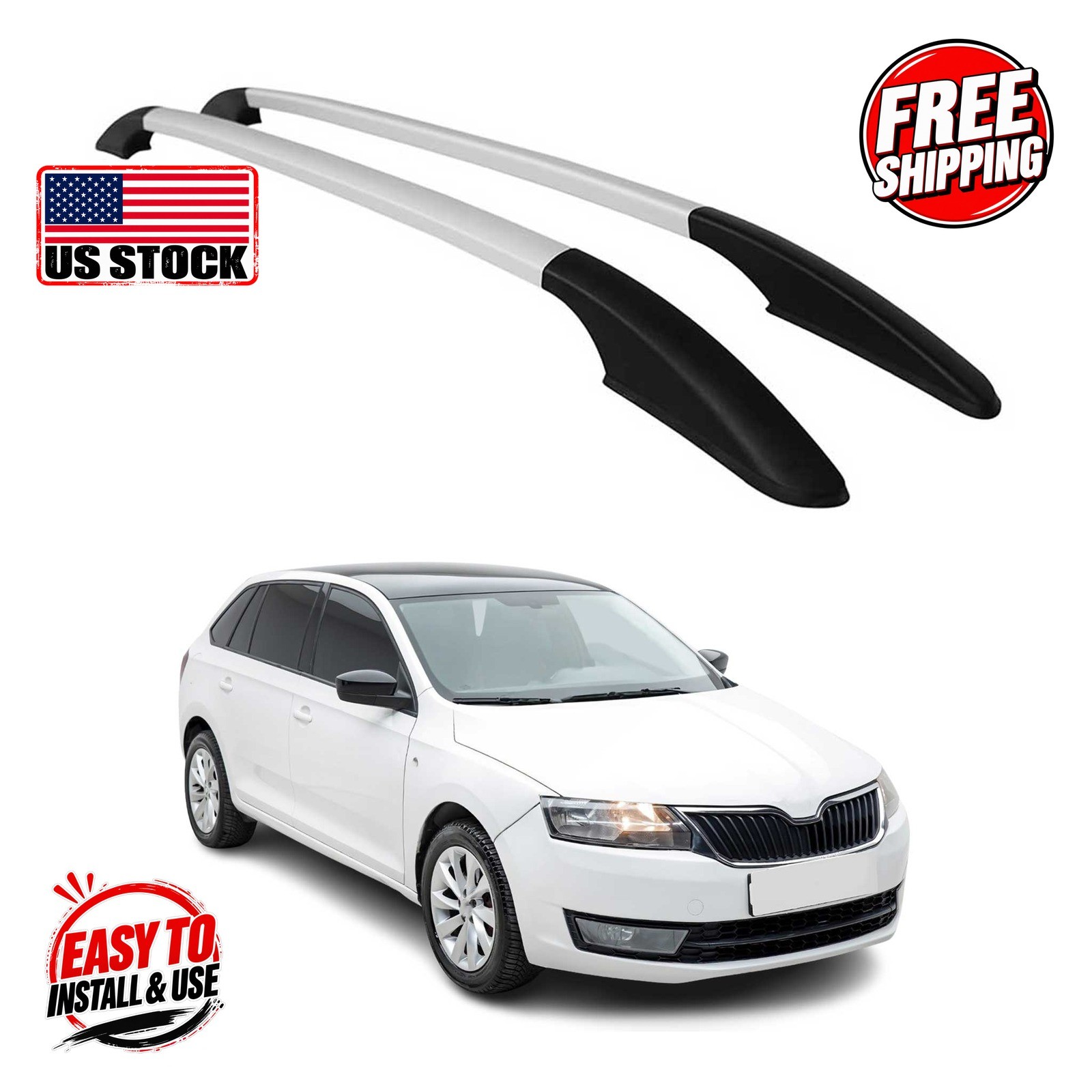 SKODA RAPID SPACEBACK 2012- Roof Rails Solid (Stick) Alu Gray 2 Pcs