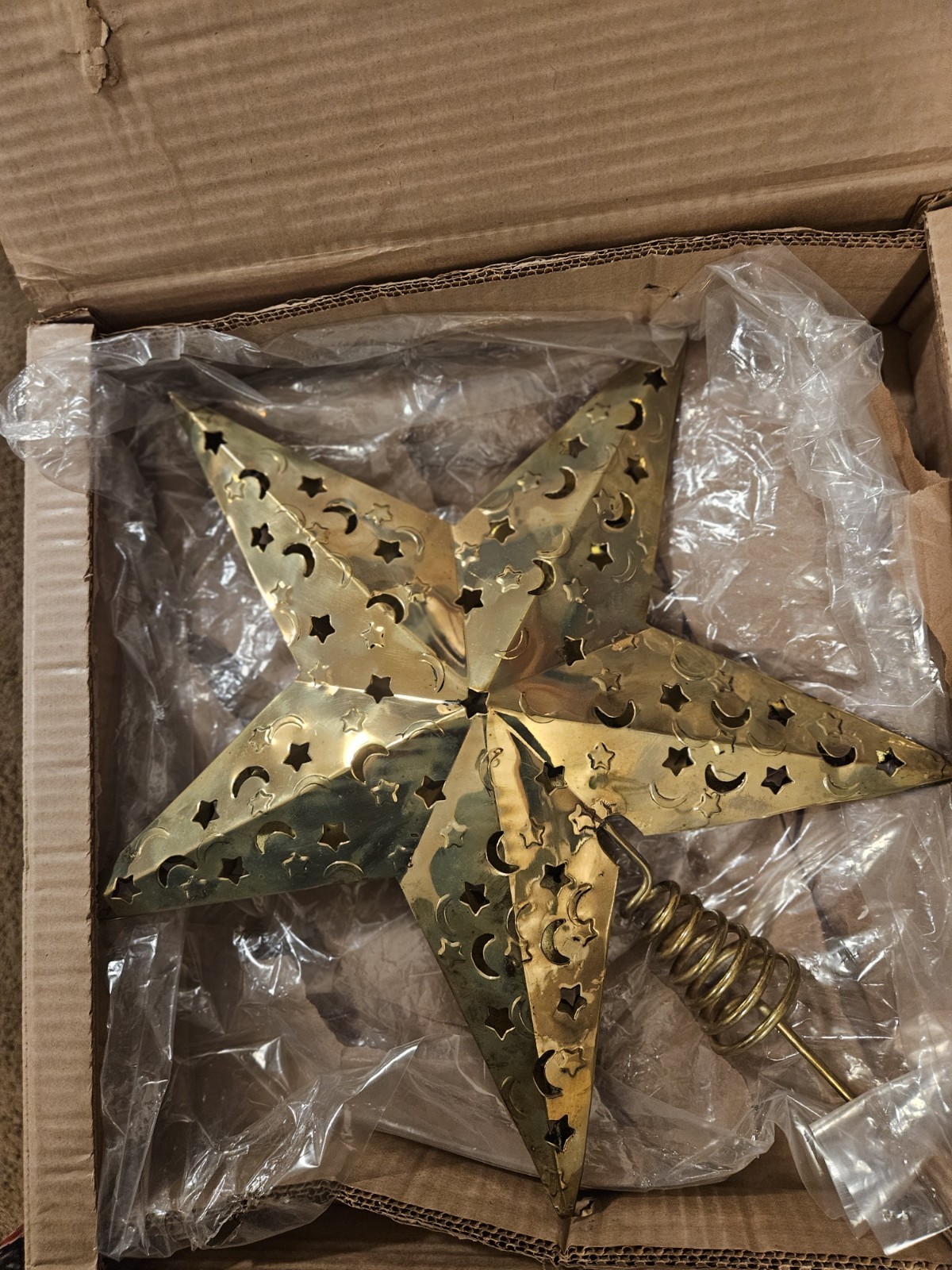 Vintage Lillian Vernon Gold Star Tree Topper - Xmas Holiday Decor - New In Box