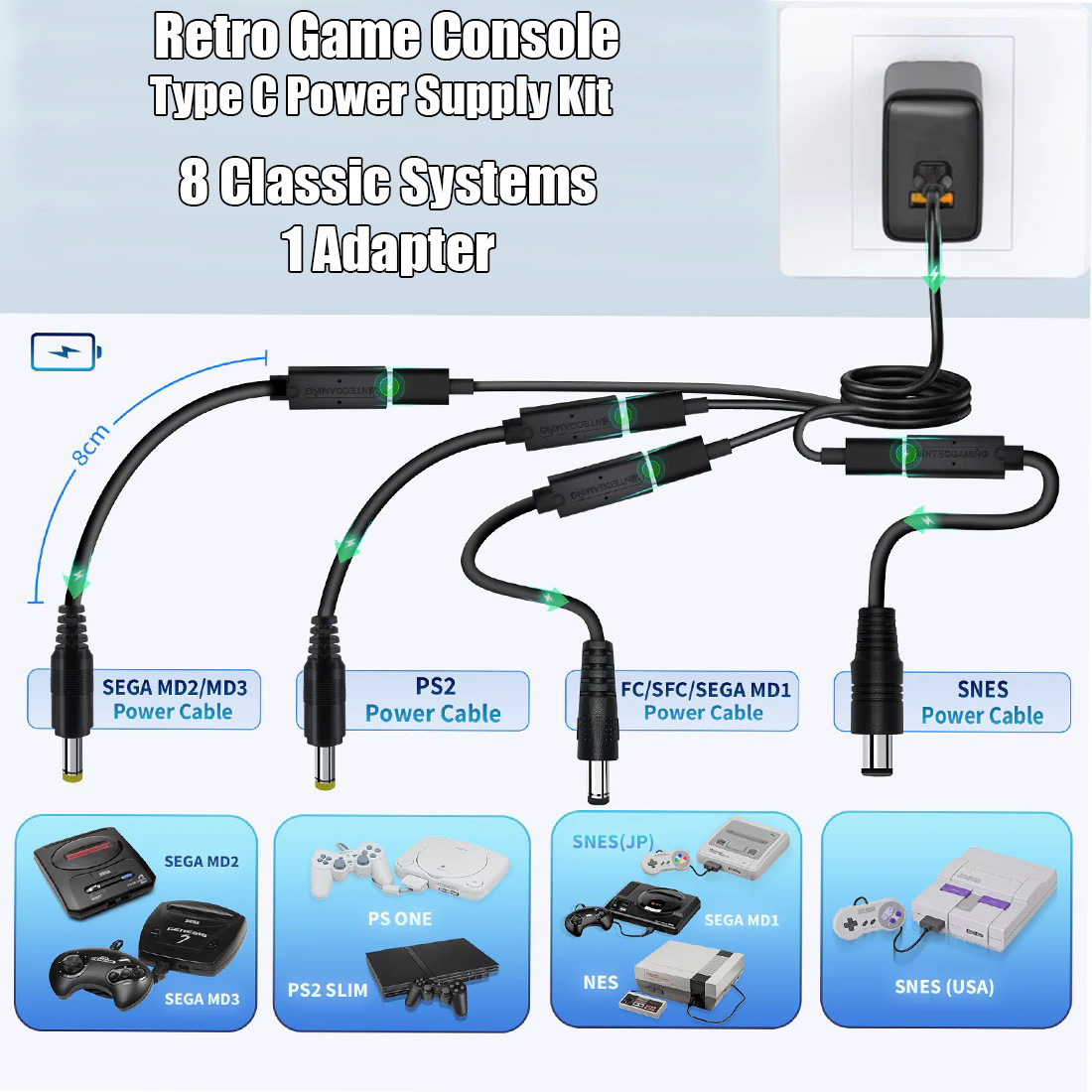 Retro Game Console Type C Power Supply Kit  8/16/32/128bit  Consoles - Universal