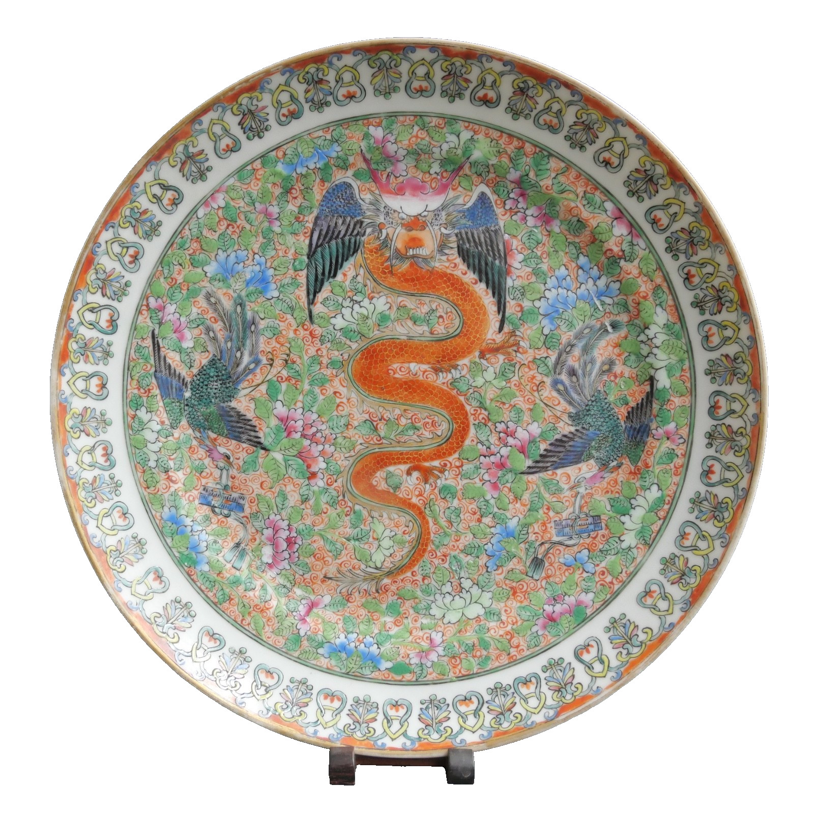 1/2-Canton-China-Dragon-19th-Chinese Cantonese Porcelain Plate Plate Plate - 19th C