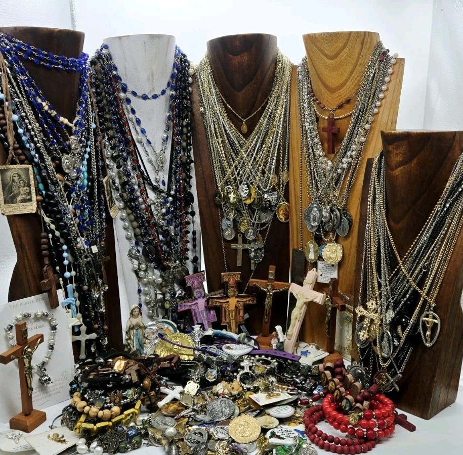 Religious Jewelry Lot Vintage to Now Rosaries Necklace Pendants Bracelets 308 pc