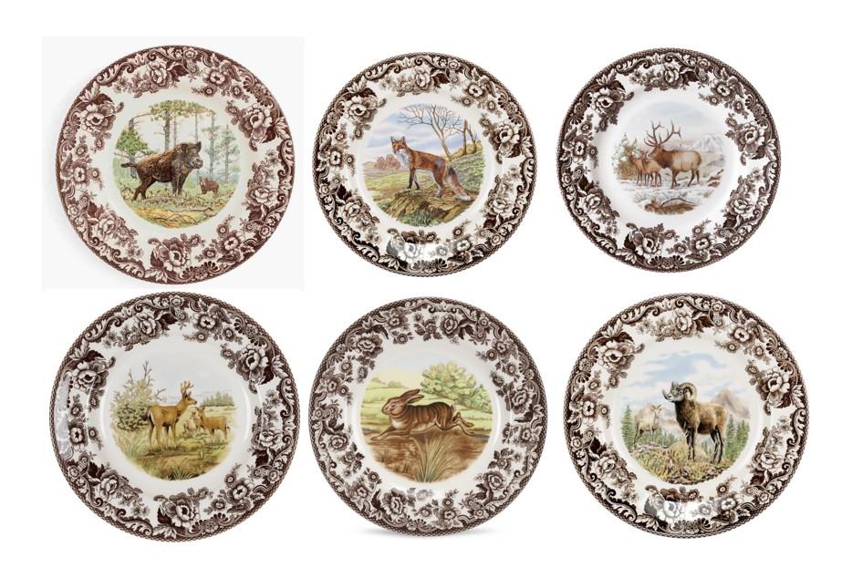 Spode woodland set of 6 x salad plates 6 diff animals-----3751-----